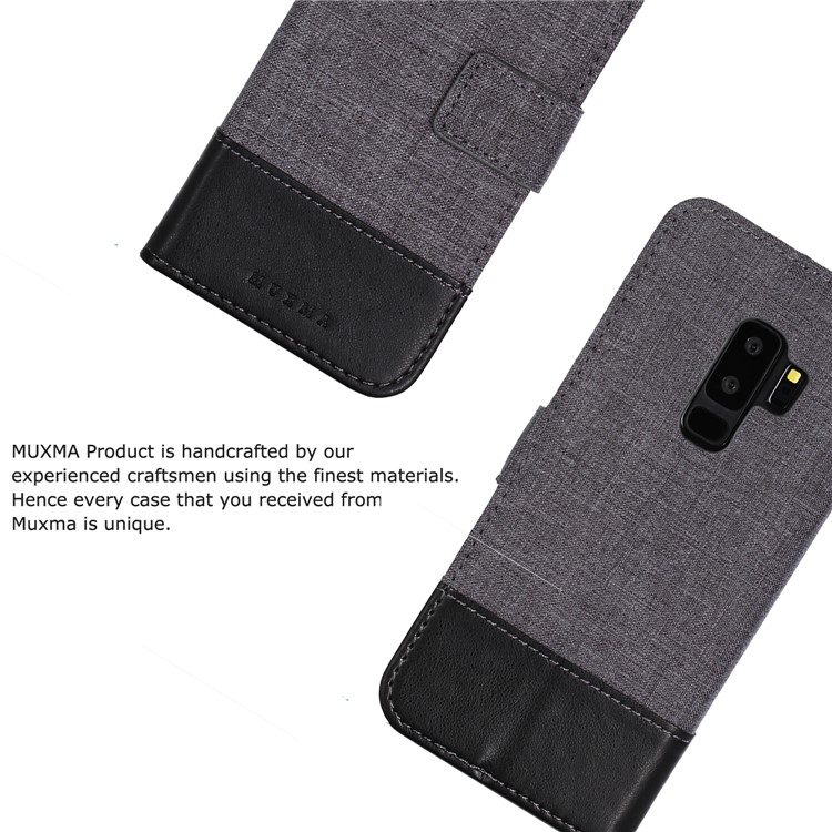 MUXMA for Samsung Galaxy S9+ G965 Leather Canvas Splicing Stand Phone Case - Black-4