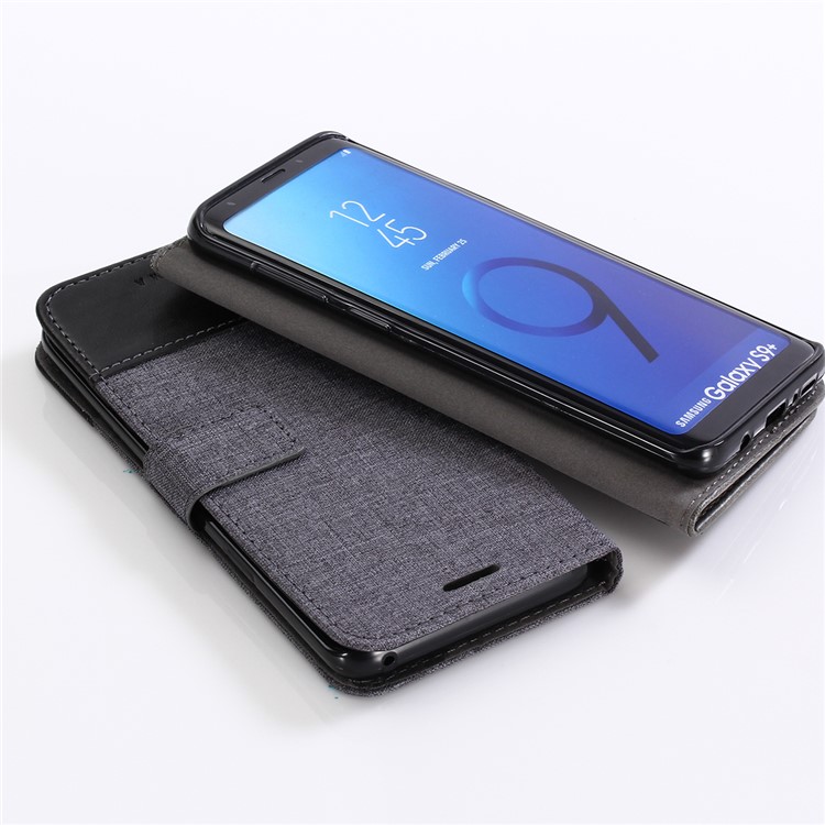 MUXMA for Samsung Galaxy S9+ G965 Leather Canvas Splicing Stand Phone Case - Black-6