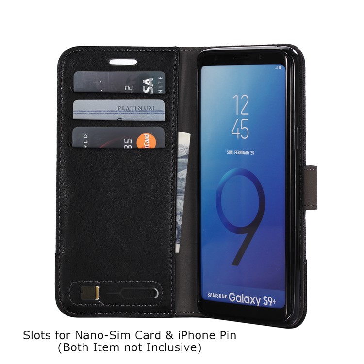 MUXMA for Samsung Galaxy S9+ G965 Leather Canvas Splicing Stand Phone Case - Black-7