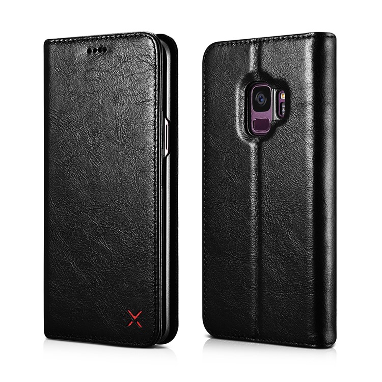 XOOMZ Auto-absorbed Genuine Leather Wallet Cover for Samsung Galaxy S9 G960 - Black-1