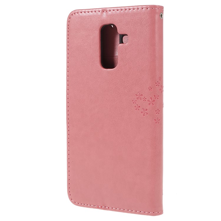 For Samsung Galaxy A6 Plus (2018) / A9 Star Lite Imprint Tree Owl Wallet Stand PU Leather Phone Casing Cover - Pink-3