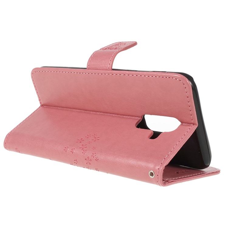 For Samsung Galaxy A6 Plus (2018) / A9 Star Lite Imprint Tree Owl Wallet Stand PU Leather Phone Casing Cover - Pink-5