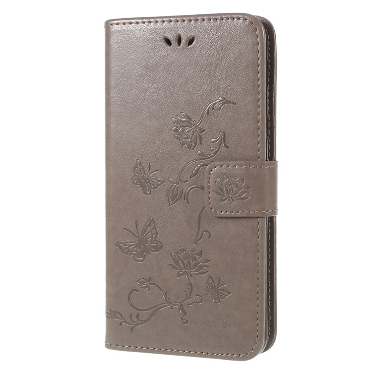 Imprint Butterfly Flower Wallet Leather Stand Cover for Samsung Galaxy A6 Plus (2018) / A9 Star Lite - Grey-2