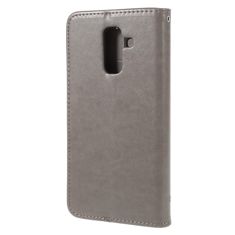 Imprint Butterfly Flower Wallet Leather Stand Cover for Samsung Galaxy A6 Plus (2018) / A9 Star Lite - Grey-3