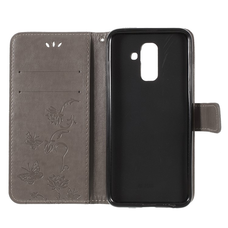 Imprint Butterfly Flower Wallet Leather Stand Cover for Samsung Galaxy A6 Plus (2018) / A9 Star Lite - Grey-6