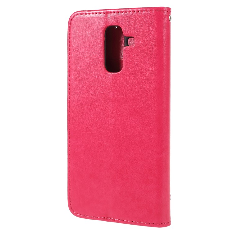 Imprint Butterfly Flower Wallet Leather Shell with Stand for Samsung Galaxy A6 Plus (2018) / A9 Star Lite - Red-3