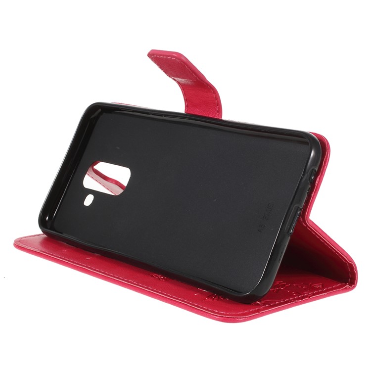 Imprint Butterfly Flower Wallet Leather Shell with Stand for Samsung Galaxy A6 Plus (2018) / A9 Star Lite - Red-4