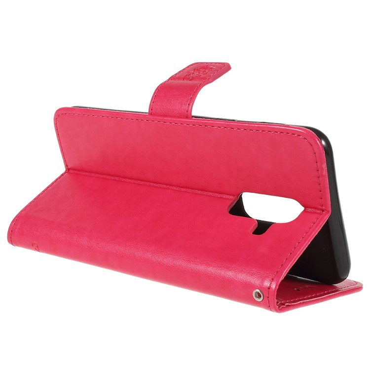 Imprint Butterfly Flower Wallet Leather Shell with Stand for Samsung Galaxy A6 Plus (2018) / A9 Star Lite - Red-5