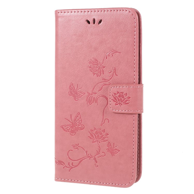 Imprint Butterfly Flower Stand Wallet Leather Phone Case for Samsung Galaxy A6 Plus (2018) / A9 Star Lite - Rose-2