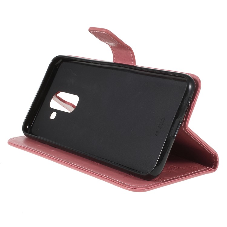Imprint Butterfly Flower Stand Wallet Leather Phone Case for Samsung Galaxy A6 Plus (2018) / A9 Star Lite - Rose-4