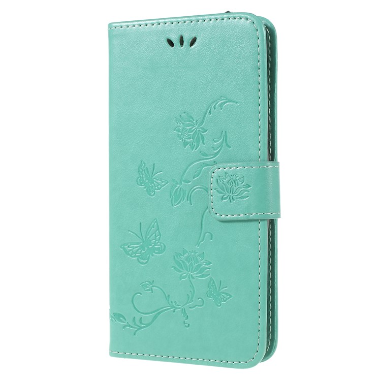 Imprint Butterfly Flower Wallet Stand Leather Phone Cover for Samsung Galaxy A6+ (2018) / A9 Star Lite - Green-2