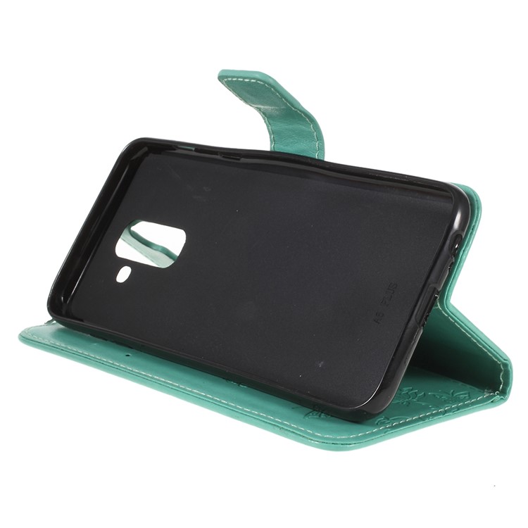 Imprint Butterfly Flower Wallet Stand Leather Phone Cover for Samsung Galaxy A6+ (2018) / A9 Star Lite - Green-4