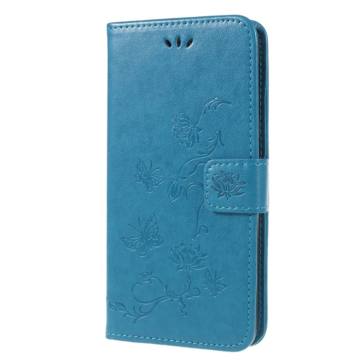 Imprint Butterfly Flower PU Leather Stand Wallet Phone Shell for Samsung Galaxy A6+ (2018) / A9 Star Lite - Blue-2