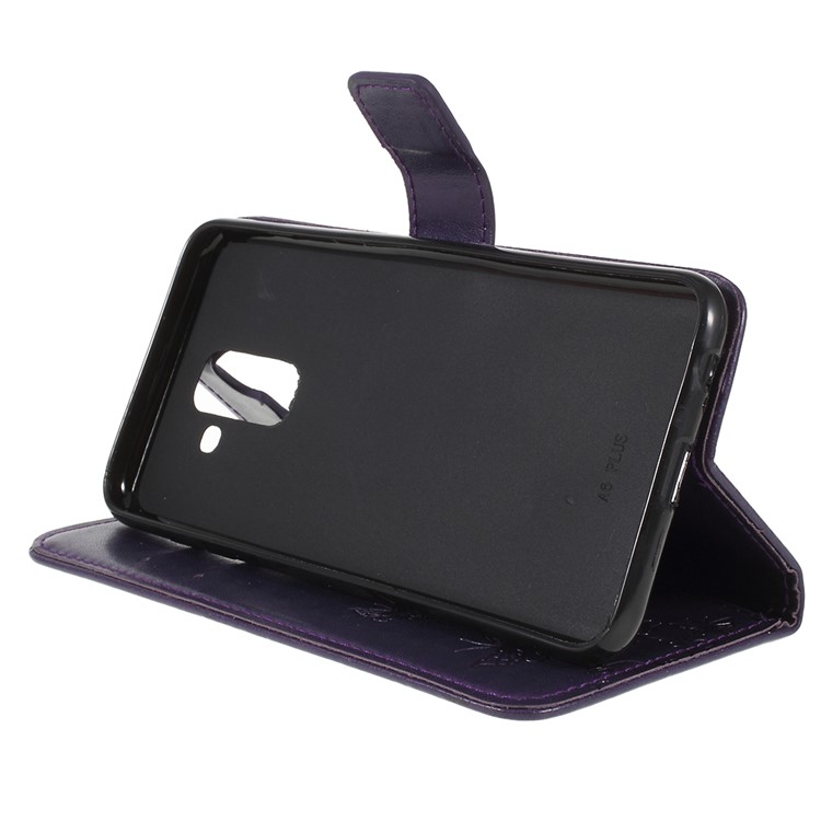 Imprint Butterfly Flower PU Leather Card Holder Mobile Casing for Samsung Galaxy A6+ (2018) / A9 Star Lite - Purple-10