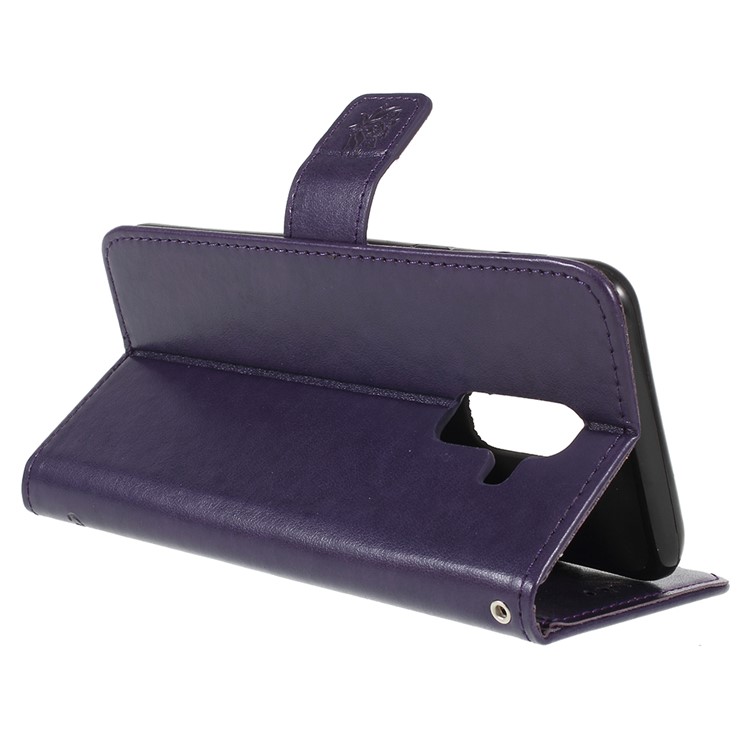 Imprint Butterfly Flower PU Leather Card Holder Mobile Casing for Samsung Galaxy A6+ (2018) / A9 Star Lite - Purple-11