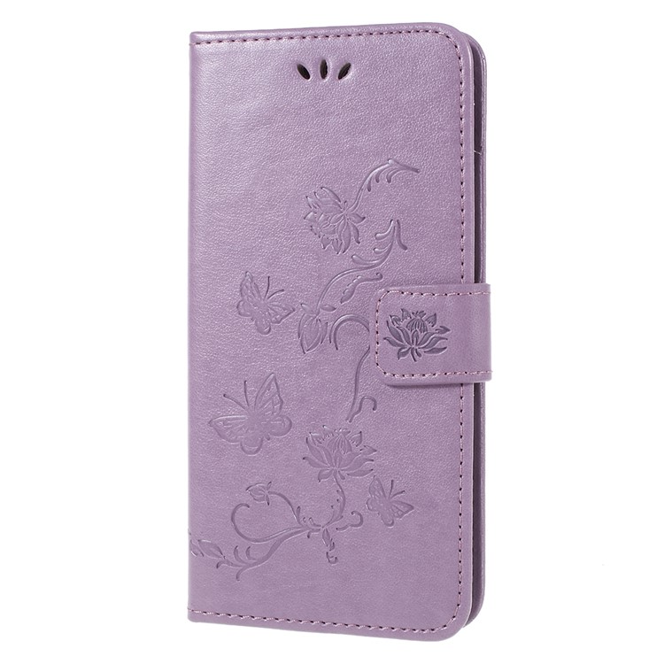 Imprint Butterfly Flower PU Leather Card Holder Mobile Casing for Samsung Galaxy A6+ (2018) / A9 Star Lite - Purple-2