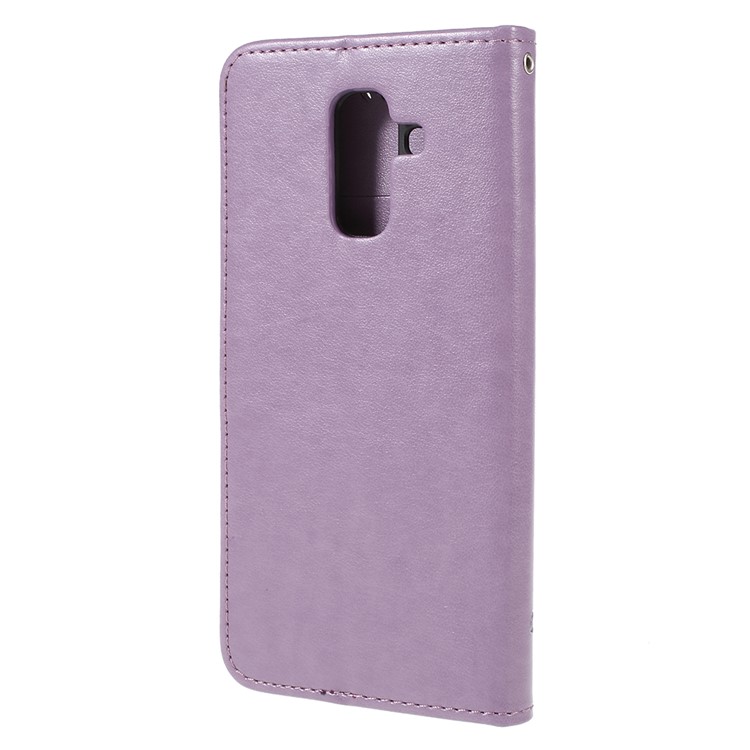 Imprint Butterfly Flower PU Leather Card Holder Mobile Casing for Samsung Galaxy A6+ (2018) / A9 Star Lite - Purple-3