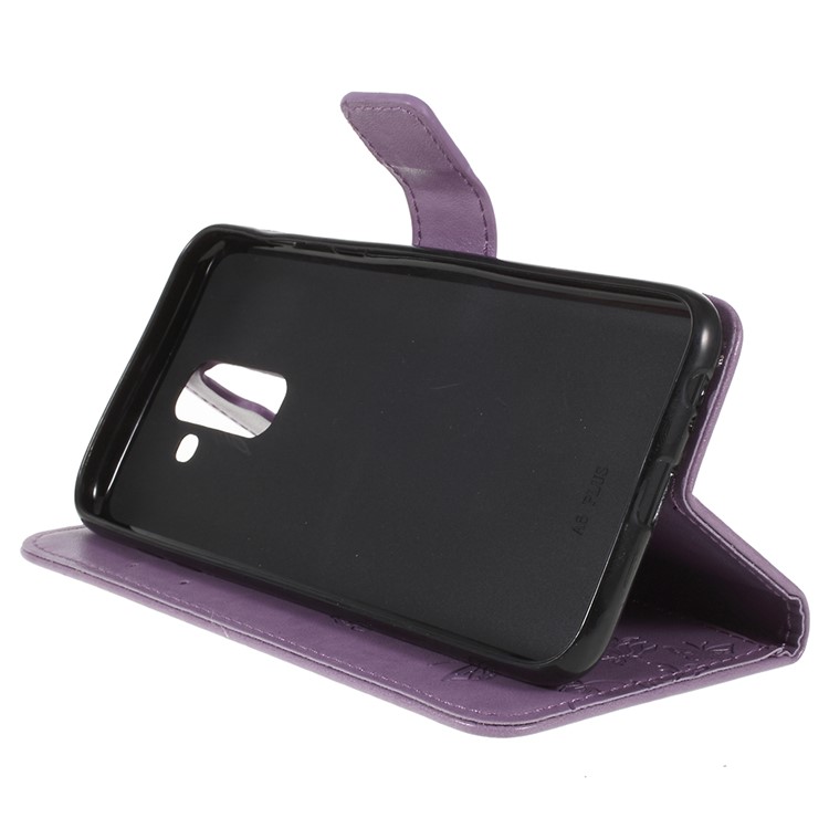 Imprint Butterfly Flower PU Leather Card Holder Mobile Casing for Samsung Galaxy A6+ (2018) / A9 Star Lite - Purple-4