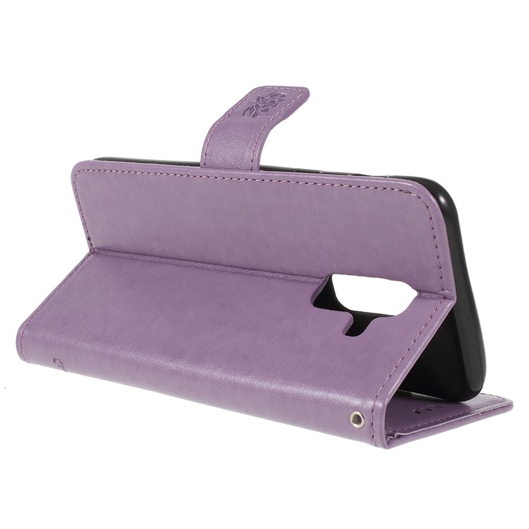 Imprint Butterfly Flower PU Leather Card Holder Mobile Casing for Samsung Galaxy A6+ (2018) / A9 Star Lite - Purple-5