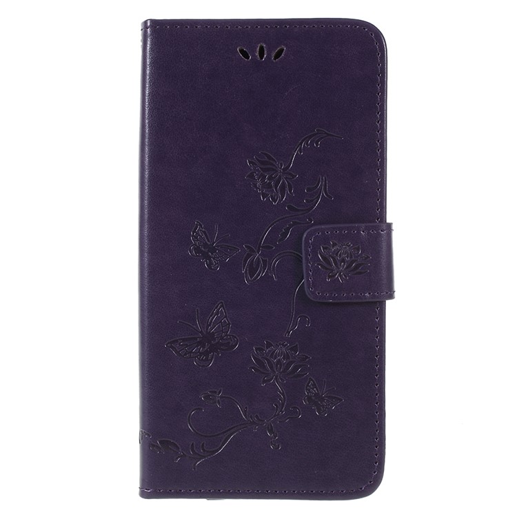Imprint Butterfly Flower PU Leather Card Holder Mobile Casing for Samsung Galaxy A6+ (2018) / A9 Star Lite - Purple-7