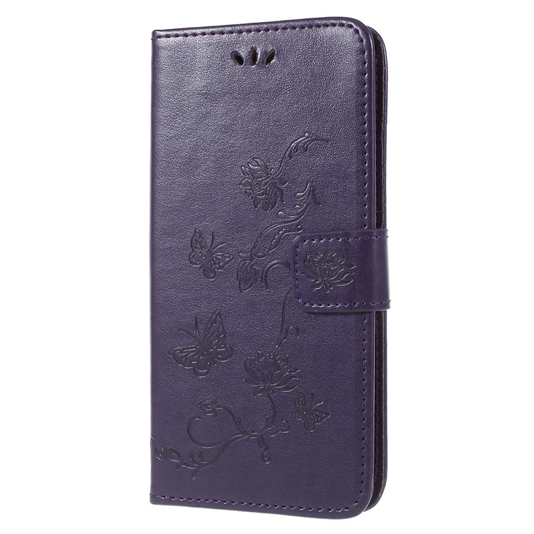 Imprint Butterfly Flower PU Leather Card Holder Mobile Casing for Samsung Galaxy A6+ (2018) / A9 Star Lite - Purple-8
