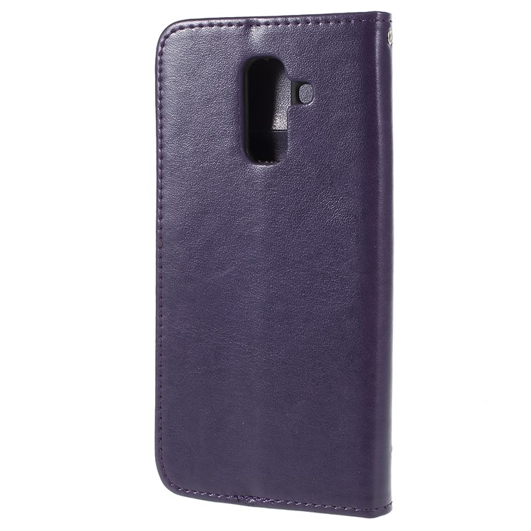 Imprint Butterfly Flower PU Leather Card Holder Mobile Casing for Samsung Galaxy A6+ (2018) / A9 Star Lite - Purple-9