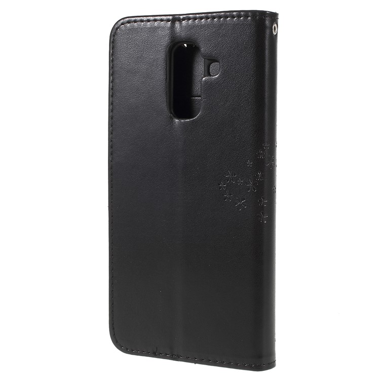 For Samsung Galaxy A6 (2018) Imprint Tree Owl Wallet Stand PU Leather Phone Shell - Black-2