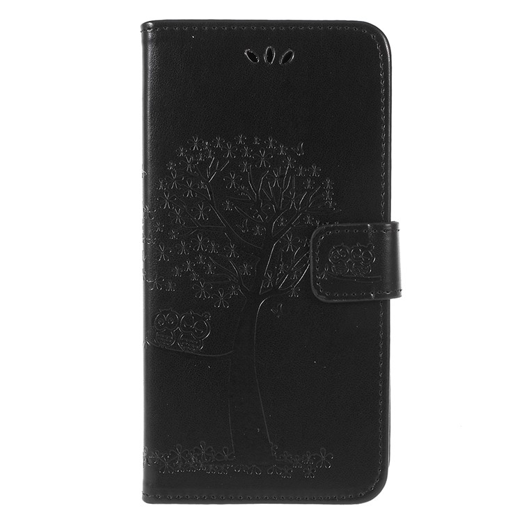 For Samsung Galaxy A6 (2018) Imprint Tree Owl Wallet Stand PU Leather Phone Shell - Black-3