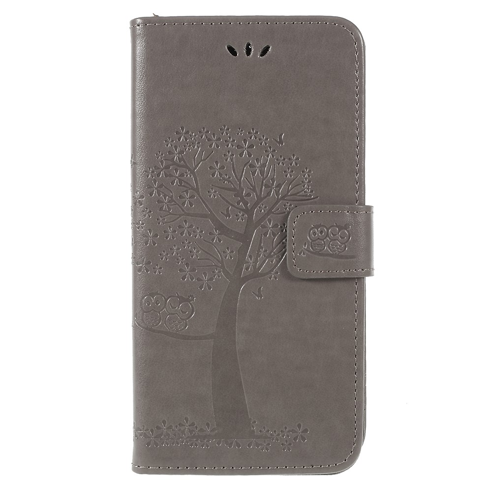 Per Samsung Galaxy A6 (2018) Impronta Tree Owl Portafoglio Stand PU Custodia In Pelle PU - Grigio