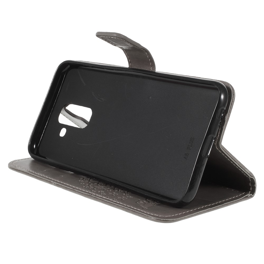 Für Samsung Galaxy A6 (2018) Impressum Baum Eule Brieftasche Stand PU Ledertasche - Grau-4