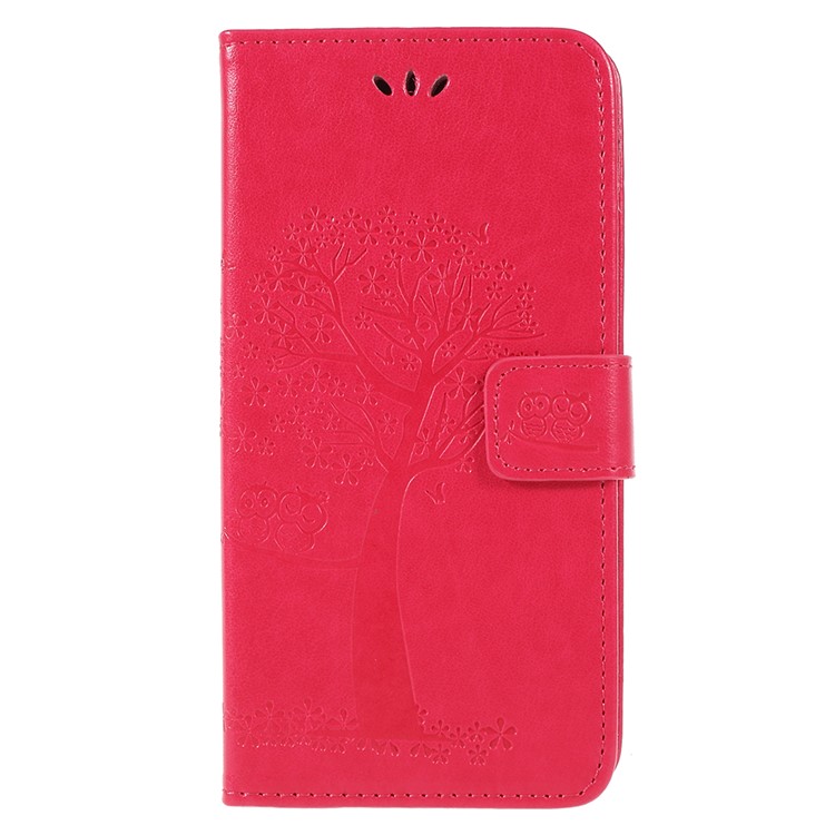 For Samsung Galaxy A6 (2018) Imprint Tree Owl Wallet Stand PU Leather Phone Case Shell - Rose-1