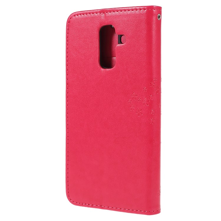 For Samsung Galaxy A6 (2018) Imprint Tree Owl Wallet Stand PU Leather Phone Case Shell - Rose-3
