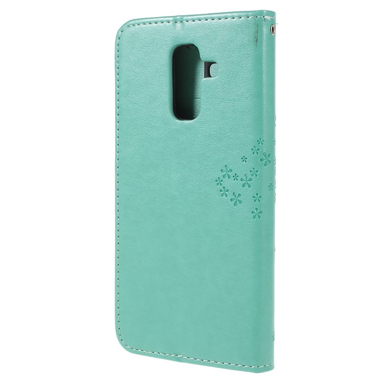 For Samsung Galaxy A6 (2018) Imprint Tree Owl Wallet Stand PU Leather Phone Cover Shell - Green-3