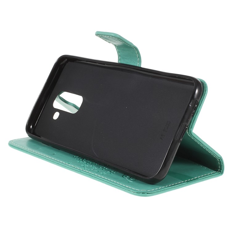 For Samsung Galaxy A6 (2018) Imprint Tree Owl Wallet Stand PU Leather Phone Cover Shell - Green-4