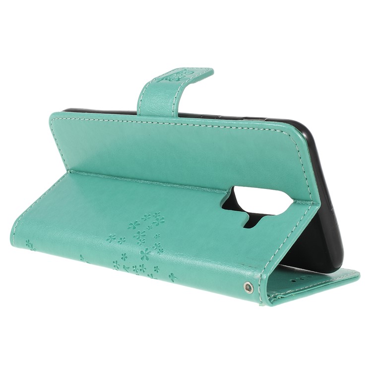 For Samsung Galaxy A6 (2018) Imprint Tree Owl Wallet Stand PU Leather Phone Cover Shell - Green-5