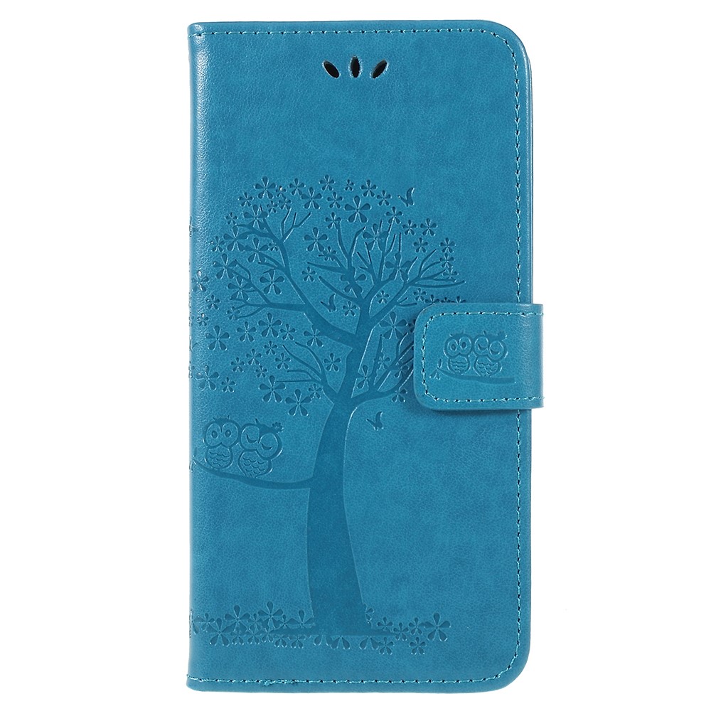 Para Samsung Galaxy A6 (2018) Imprint Árvore Coruja Carteira Stand PU Couro Couro Shell - Azul