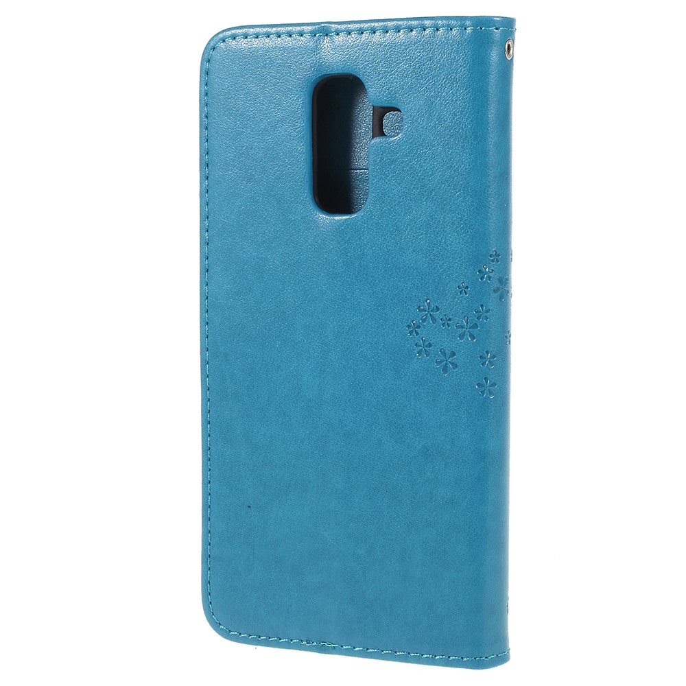 Para Samsung Galaxy A6 (2018) Imprint Árvore Coruja Carteira Stand PU Couro Couro Shell - Azul