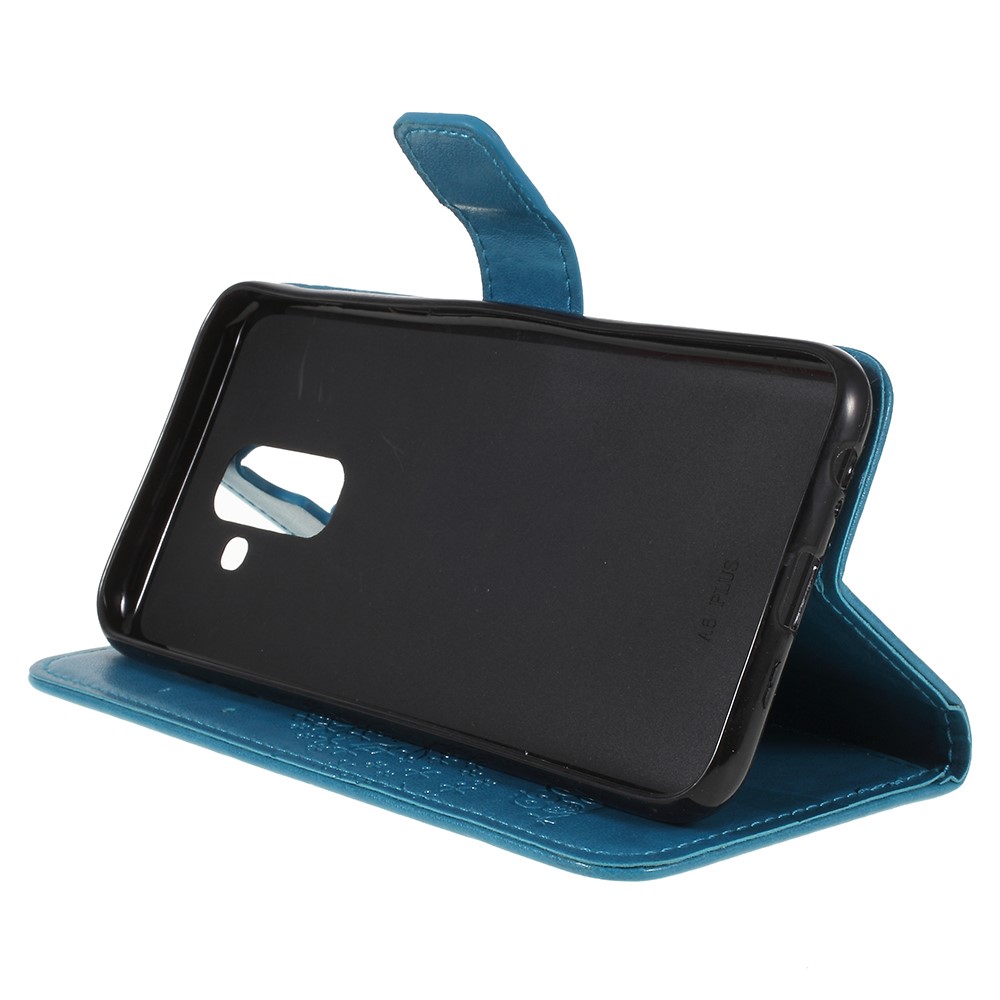 Para Samsung Galaxy A6 (2018) Imprint Árvore Coruja Carteira Stand PU Couro Couro Shell - Azul