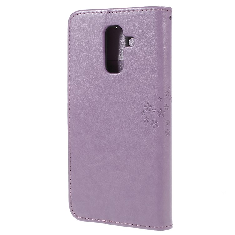 For Samsung Galaxy A6 (2018) Imprint Tree Owl Wallet Stand PU Leather Mobile Case - Light Purple-3