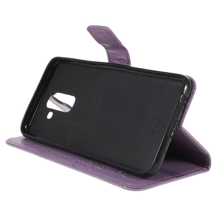 For Samsung Galaxy A6 (2018) Imprint Tree Owl Wallet Stand PU Leather Mobile Case - Light Purple-4
