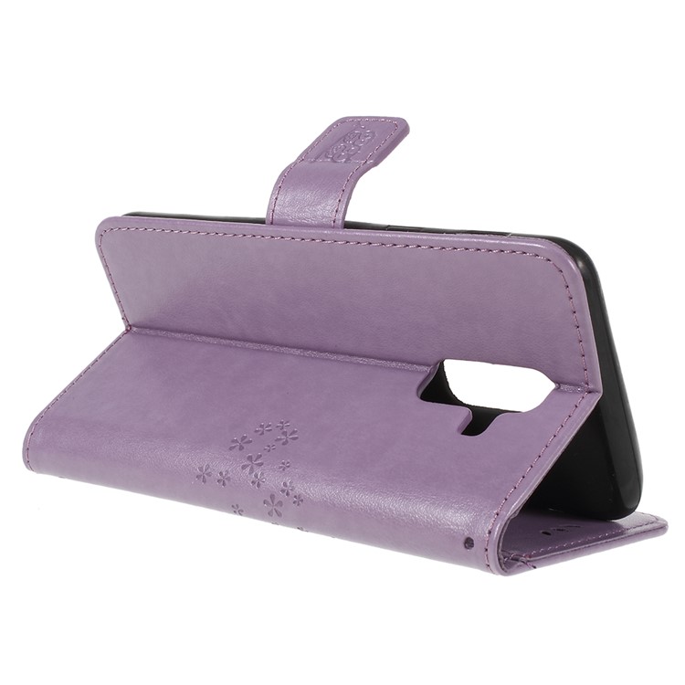 For Samsung Galaxy A6 (2018) Imprint Tree Owl Wallet Stand PU Leather Mobile Case - Light Purple-5