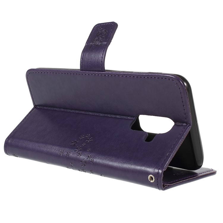 For Samsung Galaxy A6 (2018) Imprint Tree Owl Wallet Stand PU Leather Mobile Phone Case - Dark Purple-5
