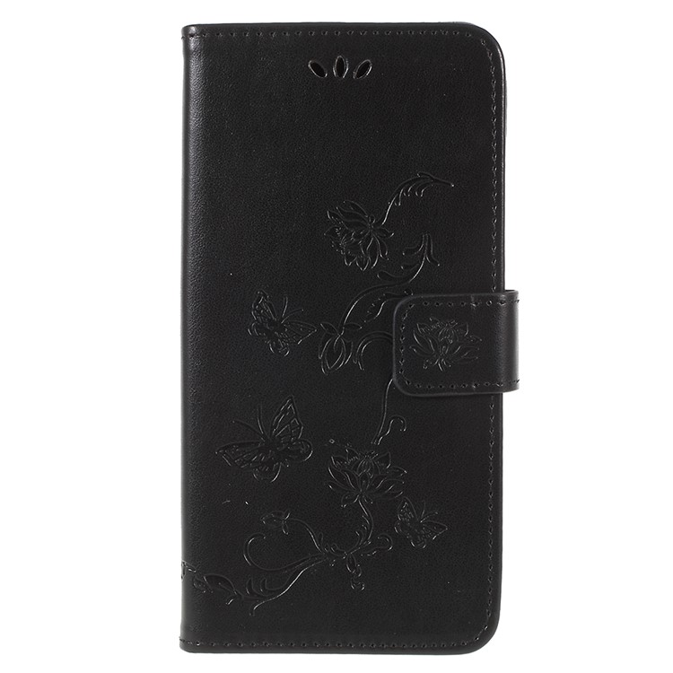 Imprint Butterfly Flowers Magnetic Wallet Leather Stand Case for Samsung Galaxy A6 (2018) - Black-3
