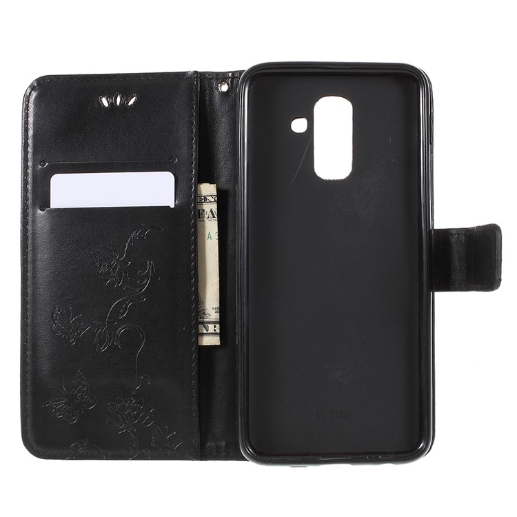Imprint Butterfly Flowers Magnetic Wallet Leather Stand Case for Samsung Galaxy A6 (2018) - Black-9