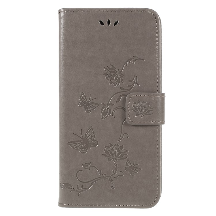 Imprint Butterfly Flowers Magnetic Wallet Leather Stand Cover for Samsung Galaxy A6 (2018) - Grey-1