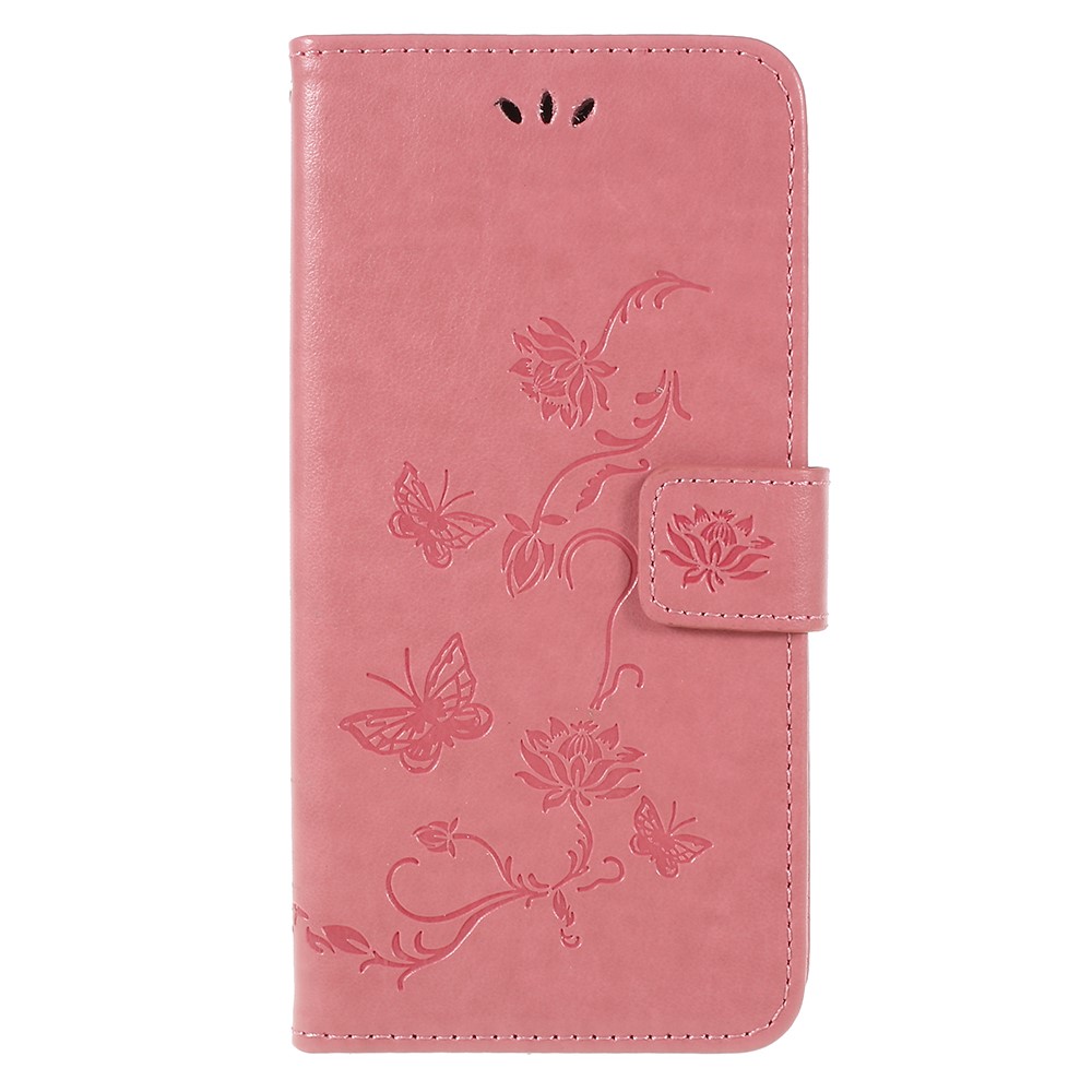 Imprint Butterfly Flowers Magnetic Wallet Leather Stand Case Shell for Samsung Galaxy A6 (2018) - Pink-1