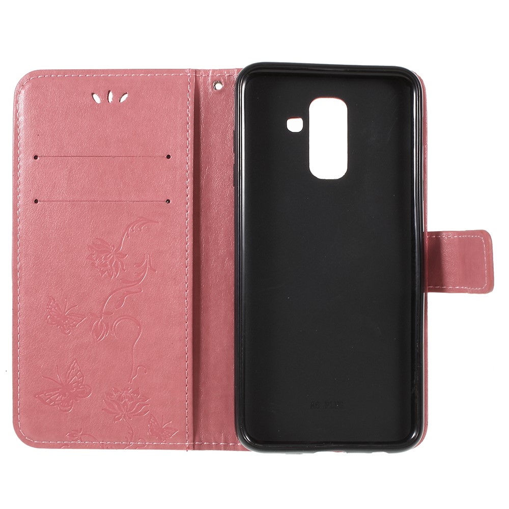 Imprint Butterfly Flowers Magnetic Wallet Leather Stand Case Shell for Samsung Galaxy A6 (2018) - Pink-6