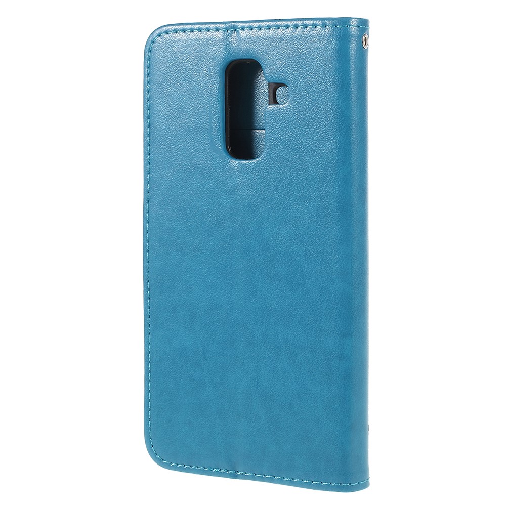 Imprint Butterfly Flores Magnetic Wallet Stand Celular Shell Para Samsung Galaxy A6 (2018) - Azul-3