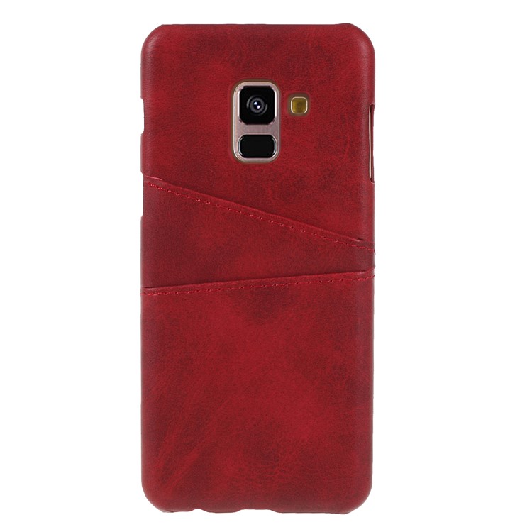 Card Holder PU Leather Coated PC Phone Cover for Samsung Galaxy A8 (2018) - Red-2