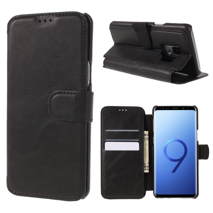 Wallet Stand PU Leather Cell Phone Case for Samsung Galaxy S9 G960 - Black-1